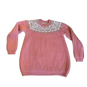 Pink Chunky Knit Sweater Nordic Yoke Cozy Miu Miu Inspired Spring